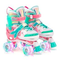 Patins Quad Verde Sereia Infantil De 4 Rodas Com Led Patins De Criança Meninas