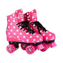 Patins Retrô Clássico 4 Rodas Rosa Com Led Tamanho 35/36