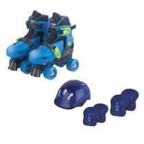 Patins Roller 4 Rodas Fenix Brinquedos PK-01 P 30-33 Com Kit Preto E Azul - Fênix