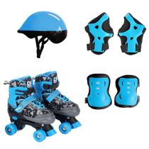 Patins Roller Ajustável Azul Até 80kg c/ Kit de Proteção DM