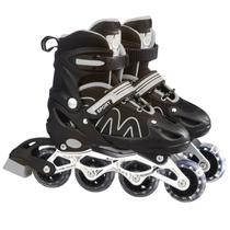 Patins Roller Ajustável Inline 4 Rodas Adulto Rodinha Led TAMANHO:PRETO - G
