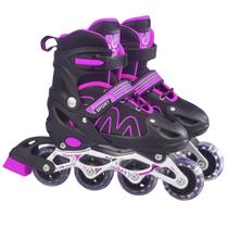 Patins Roller Ajustável Inline 4 Rodas Adulto Rodinha Led TAMANHO:ROXO - G