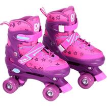 Patins Roller Ajustável Rosa Menina Com kit Proteção 34 - 37