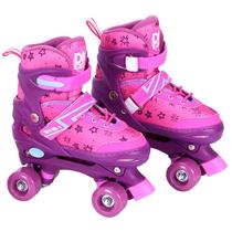 Patins roller ajustável tamanho P 30-33 com kit radical de proteção - cadarço rosa