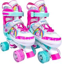 Patins Roller Ajustável Unicórnio Tamanho P 30-33 Com Luz - Dm Toys