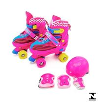 Patins Roller Com Kit De Proteção Rosa Tam 34-37 - UniToys