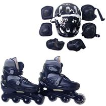 Patins Roller De 4 Rodas Preto + Kit De Proteção Tm: 32/35 - Elite