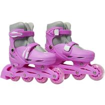 Patins Roller In Line 4 Rodas Em Linha Infantil Feminino + Acessórios Rosa Importway