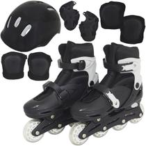 Patins Roller In Line 4 Rodas Infantil Masculino Feminino + Acessórios Preto Tamanho 30 Importway