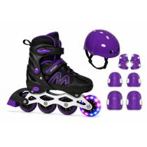 Patins Roller In Line Ajustável 28-32 / 32-36 / 36-40 + Led! + KIT PROTEÇÃO Patins Roller In Line Ajustável 28-32 / 32-36 / 36-40 + Led! + KIT PROTEÇÃO
