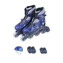 Patins Roller In LIne Ajustável Com Kit Proteção Azul Fenix