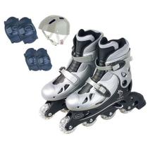 Patins Roller In LIne Ajustável Com Kit Proteção Prata Fenix