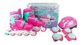 Patins Roller In-line + Kit Proteção Ajustavel 34-38 Unitoys