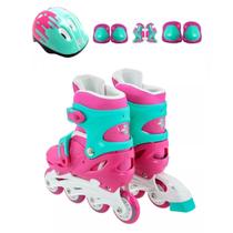 Patins Roller Infanti Feminino 30-33 + Kit de Proteção