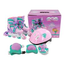 Patins Roller Infantil 3 Em 1 Feminino 30-33 + Kit Proteção - Unitoys