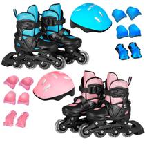 Patins Roller Infantil Ajustável Com Kit Proteção Completo Patins Roller Infantil Ajustável Com Kit Proteção Completo