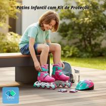 Patins Roller Infantil com Kit de Proteção Rosa Patins Roller Infantil com Kit de Proteção Rosa