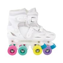 Patins Roller Infantil E Adulto MOR 4 Rodas Tam 34 ao 37 Ajuste De Tamanho Branco Rodas Coloridas