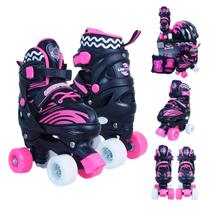 Patins Roller Infantil Feminino Do Com Kit Proteção PRETO - Unitoys