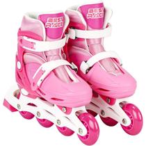 Patins Roller Infantil Inline 4 Rodas com LED Menina Rosa Botas Alcochoadas