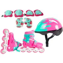 Patins Roller Infantil inline Feminino kit proteção barato Patins Roller Infantil inline Feminino kit proteção barato