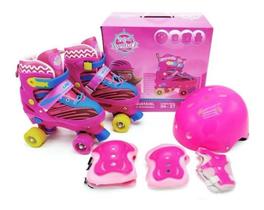 Patins Roller Infantil Rosa Com Kit 34 Ao 37 - Unitoys - Bruna Presentes