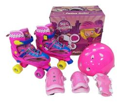 Patins Roller Infantil Rosa Kit Completo 34 Ao 37 -unitoys