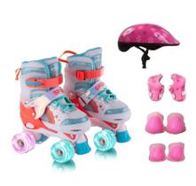 Patins Roller Infantil Sport 4 Rodas Sereia Led c/ Kit Proteção