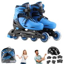 Patins Roller Infantil Triline Inline 4 Rodas Menino + Kit Proteção