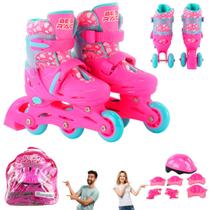 Patins Roller Infantil Triline Inline Menina + Kit Proteção Completo 28 ao 31 - BBRTOYS