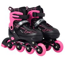 Patins Roller Inline 4 Rodas Ajustável Adulto Rodinha com Led TAMANHO:ROSA - G