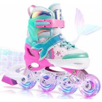 Patins Roller Inline Sereia C/ Led Tamanho Ajustável + Bolsa