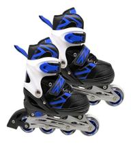 Patins Roller Inline Tamanho Ajustável 33-42 Preto E Azul - DM Toys