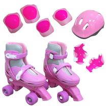 Patins Roller Quad 4 Rodas Ajustável Importway Rosa 39 Ao 42 Com Kit Proteção Capacete Joelheira Cotoveleira Proteção Das Mãos