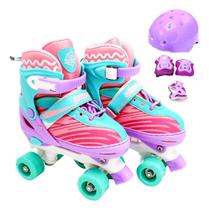 Patins Roller Quad 4 Rodas Infantil 33-37 + Kit de Proteção.