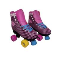Patins roller quad classico rosa xadrez + brinde Patins roller quad classico rosa xadrez + brinde