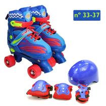 Patins Roller Quad Infantil 4 Rodas 34-37 + Kit De Proteção