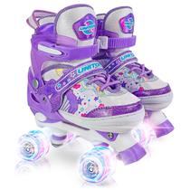 Patins Roller Quad Sereia Cor Roxo Infantil Com Luzes e Regulagem Para Meninas - Unitoys