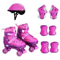 Patins Roller Rosa Infantil Ajustável 4 Rodas com Proteção Patins Roller Rosa Infantil Ajustável 4 Rodas com Proteção