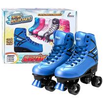 Patins Roller Skate 4 Rodas Azul Ajustável - Fênix