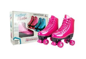 Patins Roller Skate 4 Rodas Rosa Brilhante com Glitter Ajustavéis - (39-42) Fênix