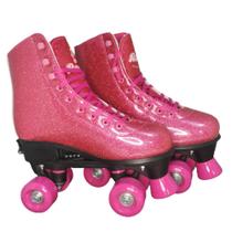 Patins Roller Skate Ajustável Rosa Glitter 4 Rodas 35 A 38