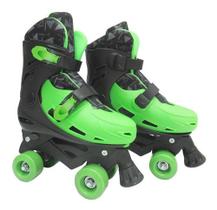 Patins roller verde de plástico ajustável numeração do 33 ao 36