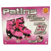 Patins Rosa Roller Ajustável M 34-37 Luz Acessórios Dm Toys