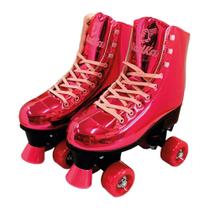 Patins Shine Ajustável com 4 Rodas Rosa Platinado Brilhante - Fenix