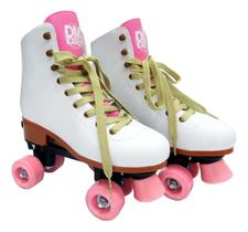 Patins Tradicional Quad Roller Retro Branco E Rosa 31 Ao 42