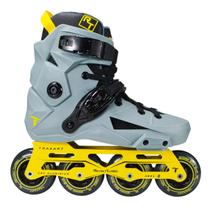 Patins Traxart Revolt Turbo Cinza e Amarelo Inline Freestyle - 80mm ABEC-9 Cromo