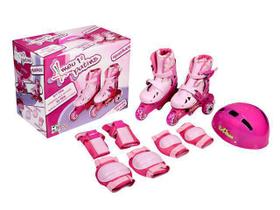 Patins Tri-line Rosa Menina Ajustável 30 Ao 33 Kit Proteção Patins Tri-line Rosa Menina Ajustável 30 Ao 33 Kit Proteção