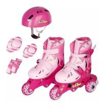 Patins Triline Inline Infantil Rosa 30/33 Kit Completo - Bruna Presentes