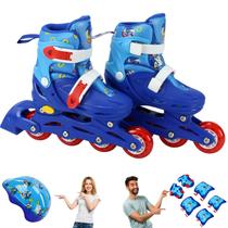 Patins Triline Inline Infantil Sonic Kit de Proteção Completo Capacete Joelheira Tamanho 28 ao 31